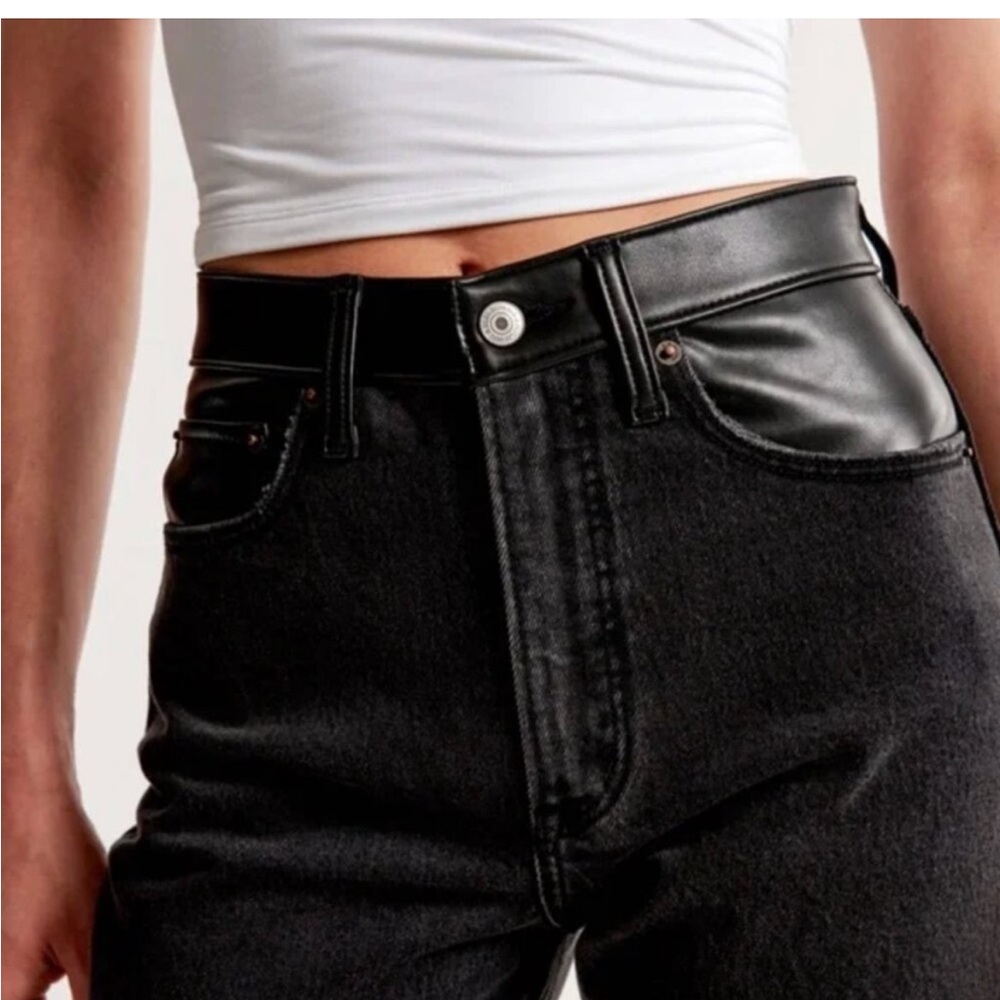 Abercrombie & Fitch High-Rise Black Jeans with Faux Leather Trim